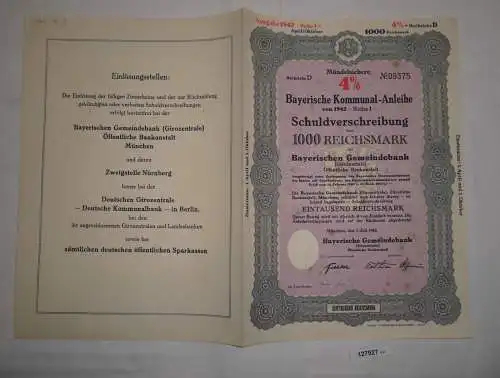 1000 RM Schuldverschreibung Bayerische Gemeindebank München 1.Juli.1942 (127927)
