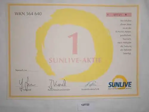 1 blanko Inhaberaktie Sunlive-Aktie Starzach Sunlive AG (127722)