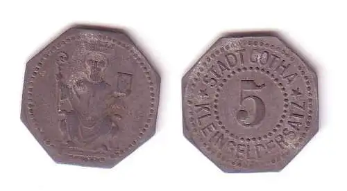 5 Pfennig Notgeld Zink Münze Stadt Gotha um 1920 (110944)
