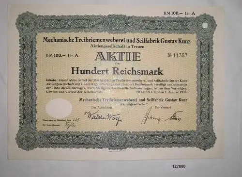 100 RM Aktie Mechanische Treibriemenweberei & Seilfabrik G.Kunz Treuen (127888)