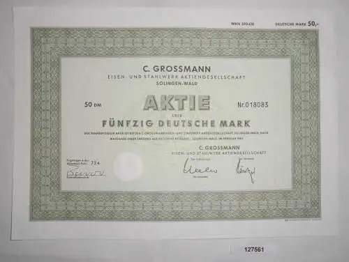 50 Mark Aktie C.Grossmann AG Solingen-Wald Februar 1987 (127561)