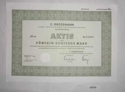 50 Mark Aktie C.Grossmann AG Solingen-Wald Februar 1987 (127721)