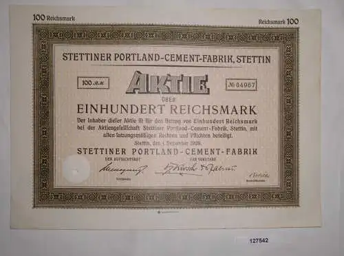 100 RM Aktie Stettiner Portland-Cement-Fabrik 1. Dezember 1928 (127542)
