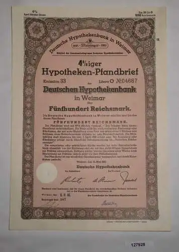 500 RM Pfandbrief Deutsche Hypothekenbank Weimar 15. Mai 1941 (127928)