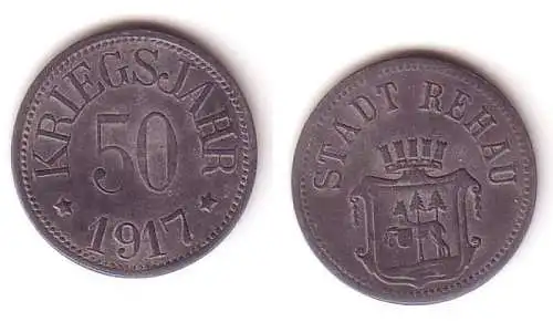 50 Pfennig Notgeld Zink Münze Stadt Rehau Bayern 1917 (112463)