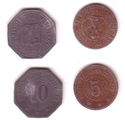 5 und 10 Pfennig Notgeld Zink/Eisen Münzen Stadt Mühlberg a.E. 1917 (112312)