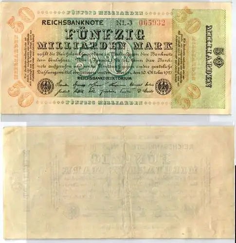 50 Milliarden Mark Banknote Inflation 10.10.1923 Rosenberg Nr.117 b (124045)