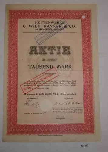 1000 Mark Aktie Hüttenwerke C. Wilh. Kayser & Co. AG Berlin Nov. 1919 (127213)