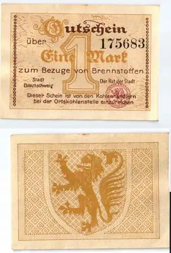1 Mark Banknote zum Bezug von Brennstoffen Stadt Braunschweig (123841)