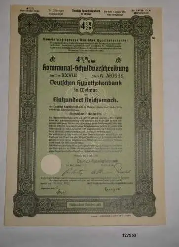 100 RM Schuldverschreibung Deutsche Hypothekenbank Weimar 2. Juli 1938 (127953)