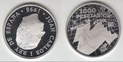 1000 Pesetas Silber Münze Spanien Fussball WM 1998 (MÜ 7066)