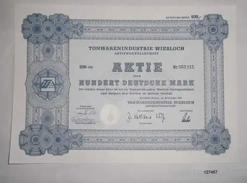 100 Mark Aktie Tonwarenindustrie Wiesloch AG Dezember 1974 (127457)