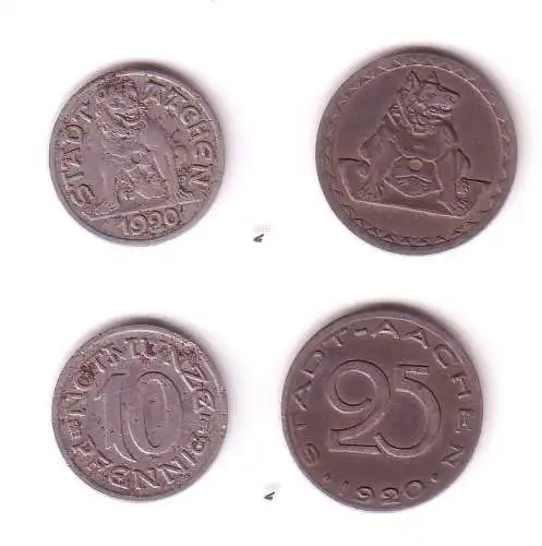 10 und 25 Pfennig Notgeld Eisen Münzen Stadt Aachen 1920 (112507)