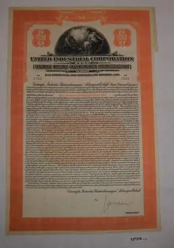 1000 Dollar Aktie Vereinigte Industrie Unternehmungen AG 1. Nov. 1926 (127218)