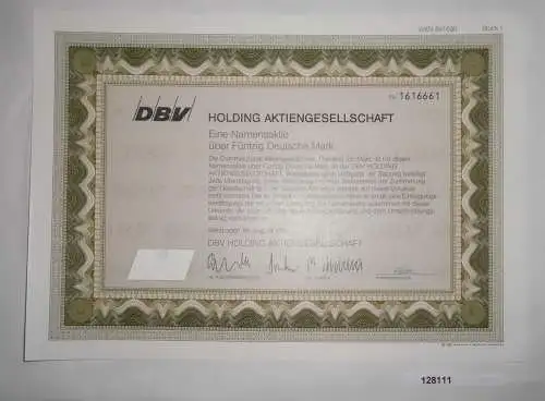 50 Mark Aktie DBV Holding AG Wiesbaden August 1990 (128111)