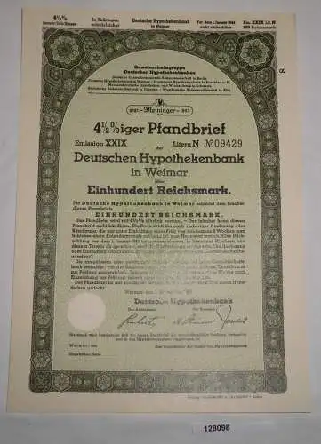 100 RM Pfandbrief Deutsche Hypothekenbank Weimar 1. November 1938 (128098)