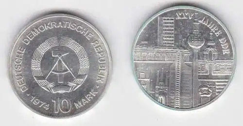 DDR Gedenk Münze 10 Mark 25 Jahre DDR - Städtemotiv - 1974 Silber Stgl. (141147)