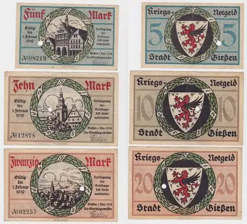 5,10 und 20 Mark Banknoten Stadt Gießen 1.November 1918 (130467)