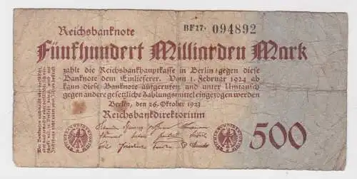 500 Milliarden Mark Inflation Banknote 26.10.1923 Ro.124 d (130727)