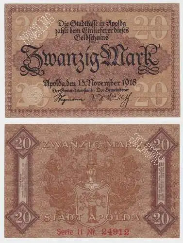 20 Mark Banknote Notgeld Stadtkasse Apolda 15.11.1918 (130794)