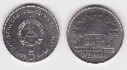 DDR Gedenk Münze 5 Mark Goethes Gartenhaus Weimar 1982 vorzüglich (140424)