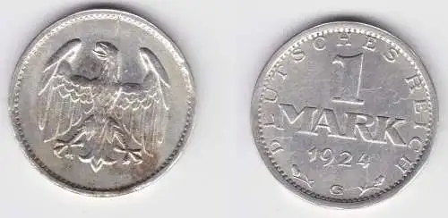 1 Reichsmark Silber Münze Weimarer Republik 1924 G ss+ (150370)