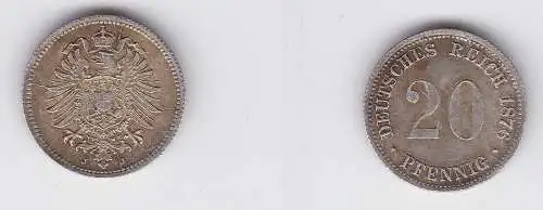 20 Pfennig Silber Münze Deutsches Reich 1876 J, Jäger 5 vz (150525)
