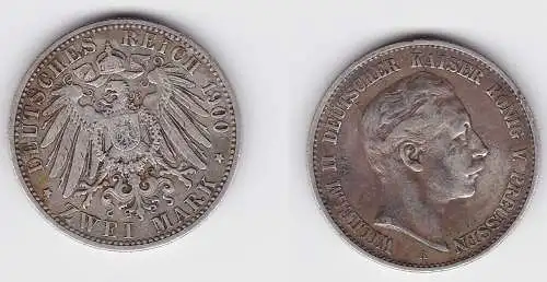 2 Mark Silbermünze Preussen Kaiser Wilhelm II 1900 Jäger 102 (150229)