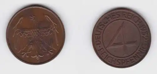 4 Pfennig Kupfer Münze Deutsches Reich 1932 F f.vz (150354)