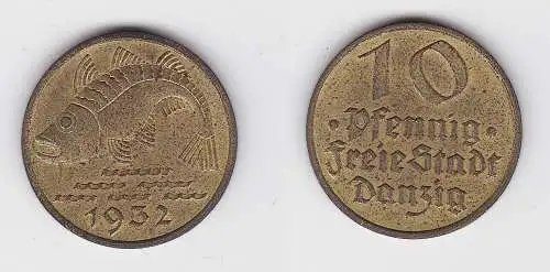 10 Pfennig Messing Münze Danzig 1932 Dorsch Jäger D 13 ss+ (150009)