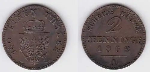 2 Pfennige Kupfer Münze Preussen 1862 A vz (150077)
