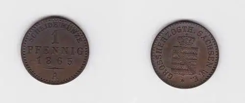 1 Pfennig Kupfer Münze Sachsen Weimar Eisenach 1865 A vz+ (150074)