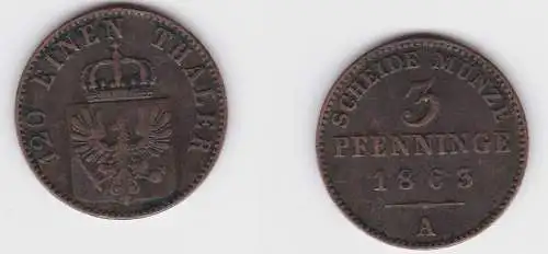 3 Pfennige Bronze Münze Preussen 1863 A ss (150182)