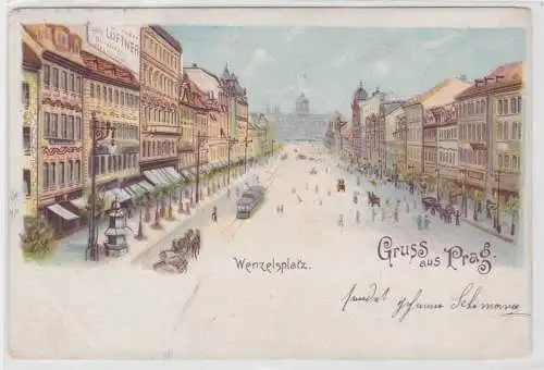 99319 Ak Lithographie Gruß aus Prag Wenzelsplatz 1901