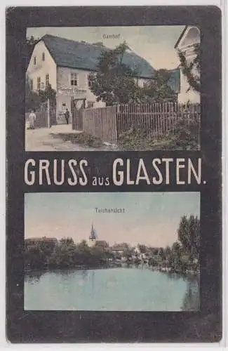 900088 AK Gruss aus Glasten - Teichansicht, Gasthof, Bes. A. Sander 1905