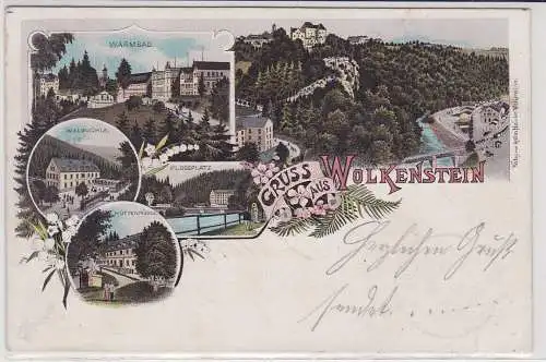 01207 AK Gruss aus Wolkenstein -Warmbad, Flossplatz, Waldmühle, Hüttenmühle 1901