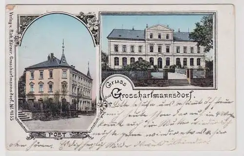 52102 Lithografie AK Gruss aus Grosshartmannsdorf - Post, Bahnpost 1907