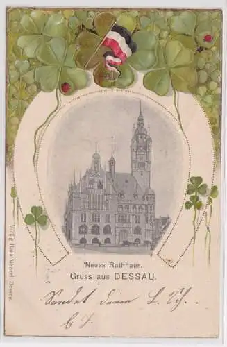 900878 Patriotika Präge AK Gruss aus Dessau - Neues Rathhaus im Hufeisen 1901