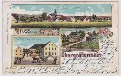 64578 Ak Lithographie Gruß aus Obergräfenhain Gasthof usw. 1913