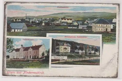 66168 Ak Gruss aus Niederneukirch - Volksschule, Sanatorium Valtenthal 1919