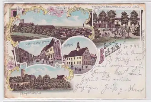89326 Ak Lithographie Gruß aus Belzig Restauration usw. 1899