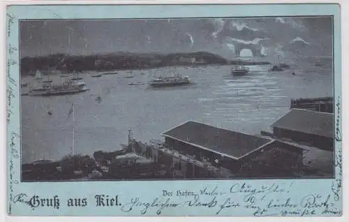 901344 Mondscheinkarte Gruß aus Kiel der Hafen um 1900