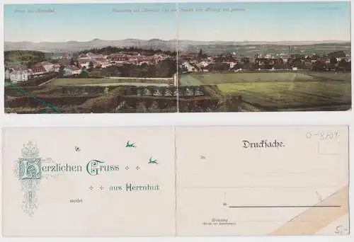 900347/2 fach Klapp Ak Gruß aus Herrnhut Panorama um 1900