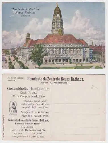 35191 Reklame Ak Hemdentuch Zentrale Neues Rathaus Dresden um 1910