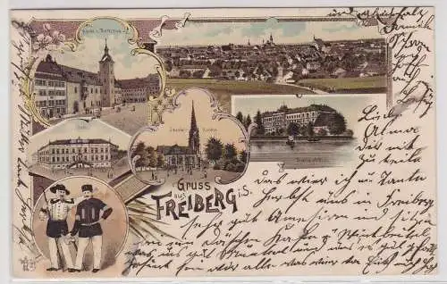 65469 Ak Lithographie Gruß aus Freiberg Post, Justizgebäude usw. 1901
