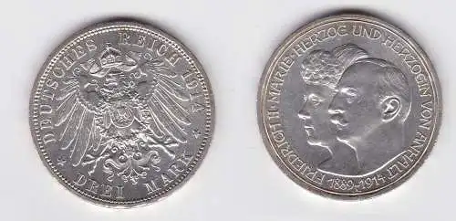 3 Mark Silbermünze Anhalt Silberhochzeit 1914 Jäger 24 f.Stgl. (114732)
