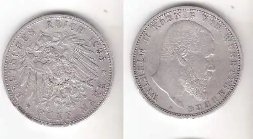 5 Mark Silbermünze Württemberg König Wilhelm II 1895 Jäger 176  (111860)