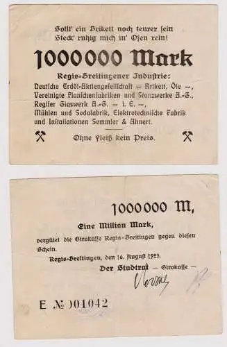 1 Million Mark Banknote Regis Breitingener Industrie 16.8.1923 (120907)