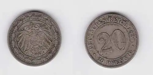 20 Pfennig Nickel Münze Deutsches Reich 1890 D Jäger 14 f.vz (128414)