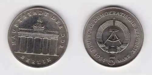 DDR Gedenk Münze 5 Mark Brandenburger Tor 1984 Stempelglanz (152664)